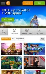 Casino.com top games on mobile view