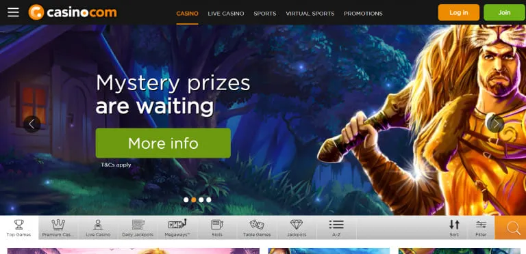 Casino.com screenshot of home page