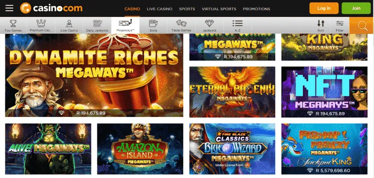 Casino.com megaways page screenshot