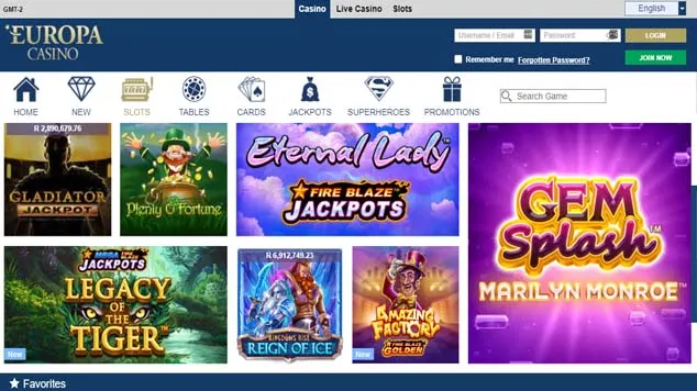 Europa Casino's Selection of Games