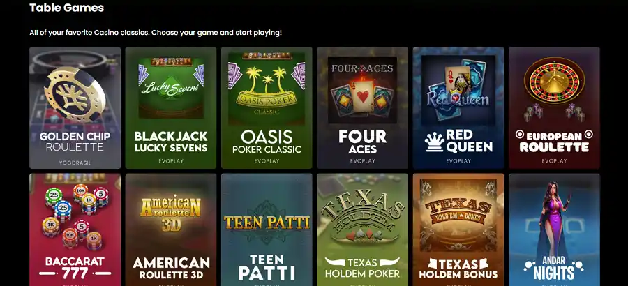 wow casino table games