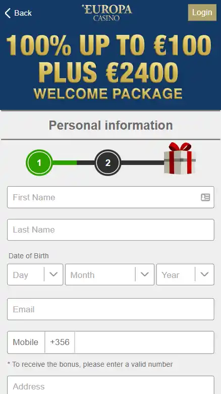 Europa Casino Registration