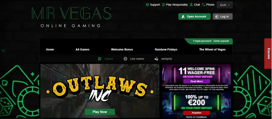 mr vegas casino homepage