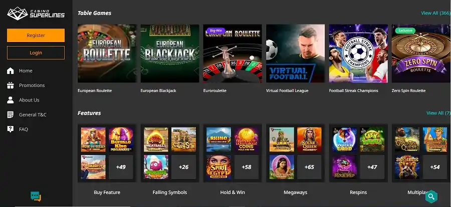 casino superlines table games