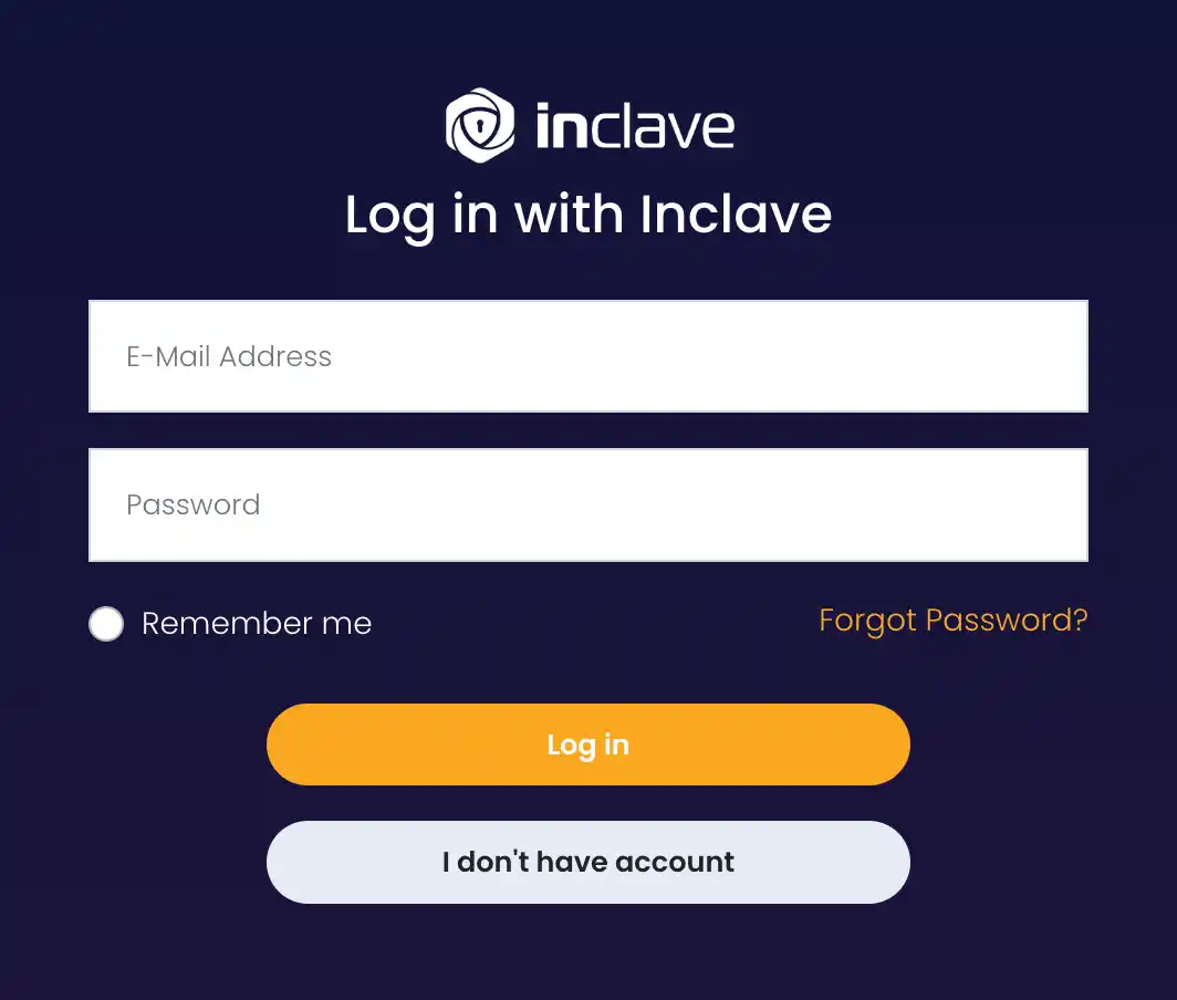 Inclave login screen