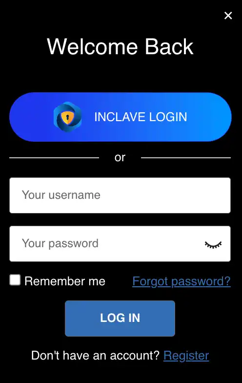 Inclave login page Yebo Casino