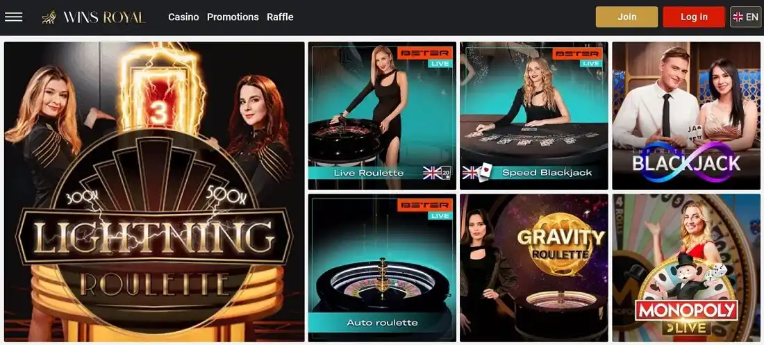 Winsroyal casino live games screenshot