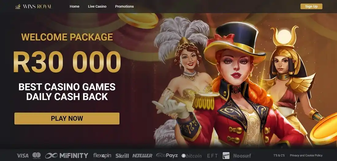 Winsroyal casino landing page screenshot