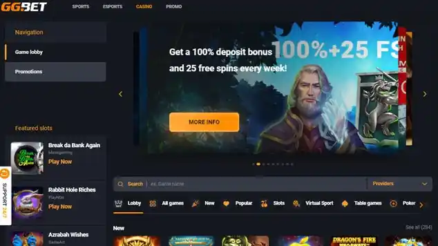 GG Bet Casino Landing Page