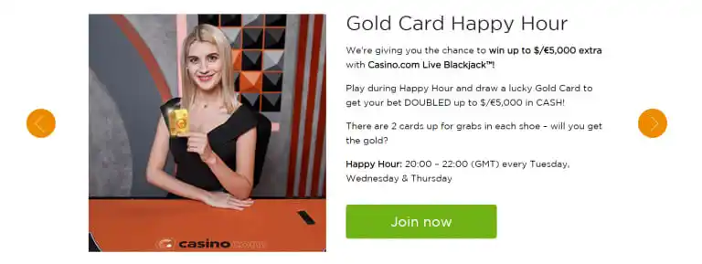 Casino.com gold card happy hour screenshot