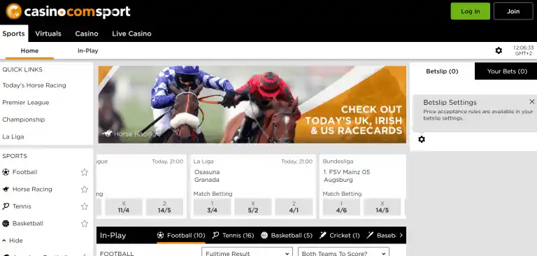 Casino.com sports page screenshot
