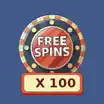 Casino chip with text 'Free Spins' and 100x on blue background
