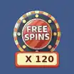 Casino chip with text 'Free Spins' and 120x on blue background