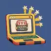 Desktop computer with stars on blue background