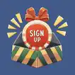 "Sign Up" casino chip with bowtie inside a gift box