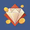 Dimond and coins on red and blue background