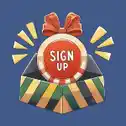 "Sign Up" casino chip with bowtie inside a gift box