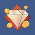 Dimond and coins on red and blue background