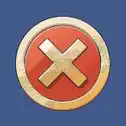 Red cross button on blue background