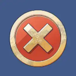 Red cross button on blue background
