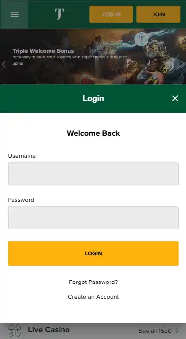 Tusk Casino Login Form