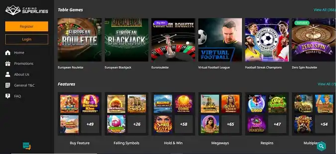 casino superlines table games