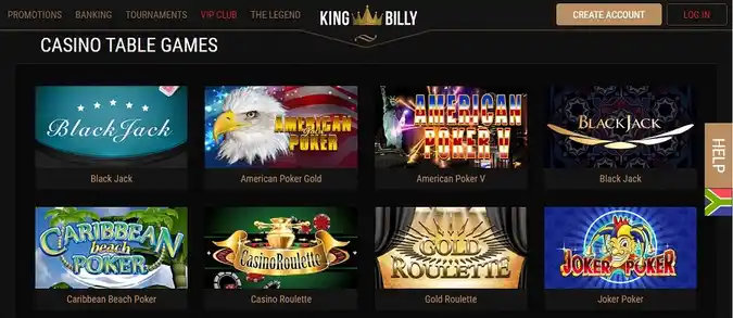 King billy table games