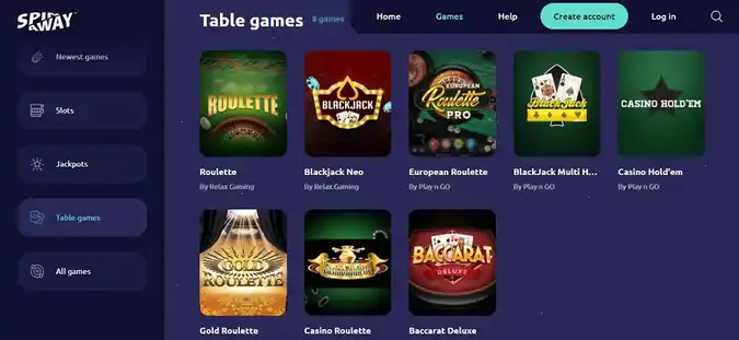 Spinaway table games