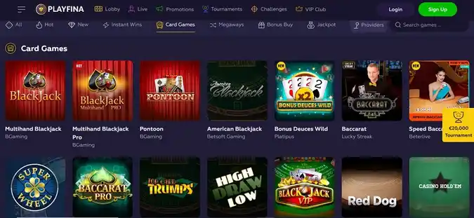Playfina casino table games