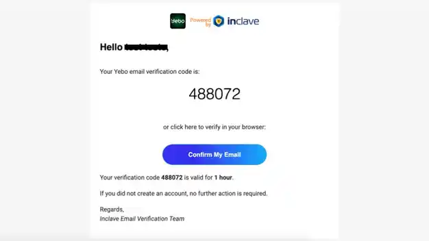 Emailed verification code from Inclave