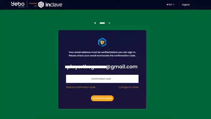 Message for email verification for Inclave signup