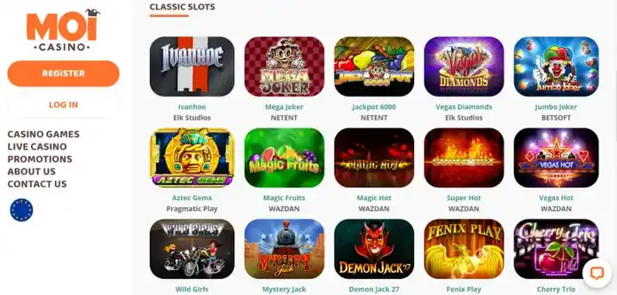 Moi Casino Classic Slots Page Screenshot