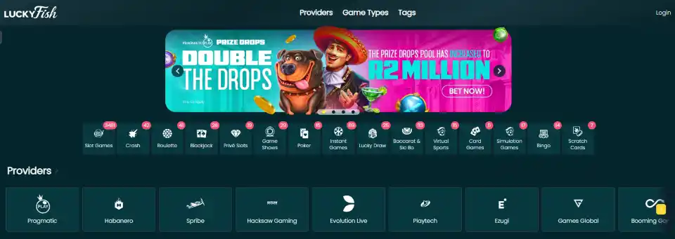 Lucky Fish casino games lobby