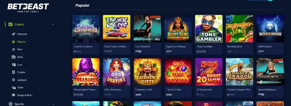 Screenshot of BetBeast Casino Games