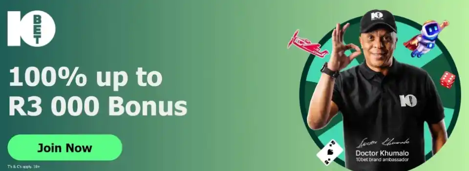 100% up to R3,000 Bonus at 10bet