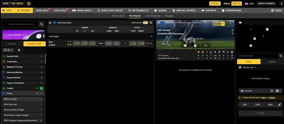 Betshezi sports screenshot