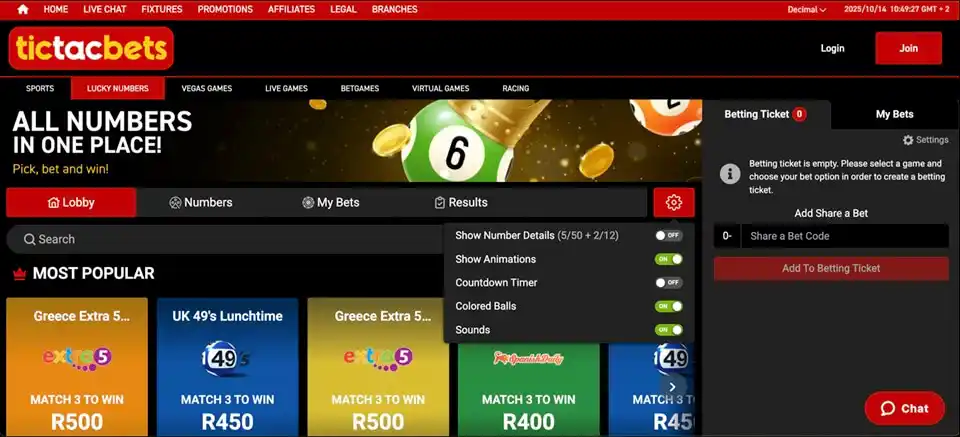 Tic Tac Bets Lucky Numbers