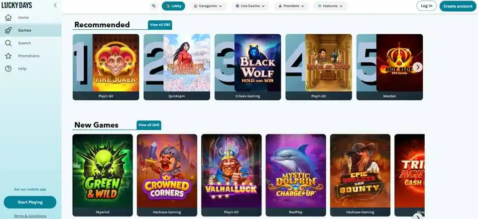 Lucky Days Casino Games