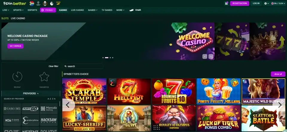 Spinbetter Casino Homepage Screenshot