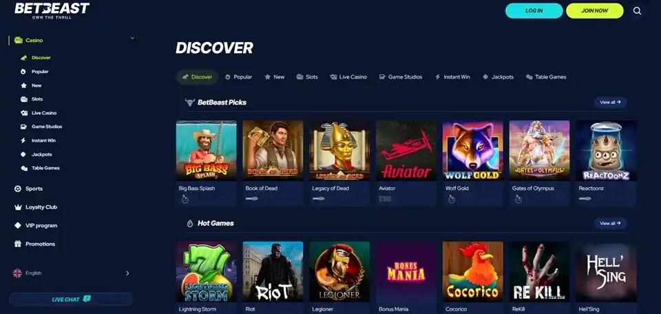 Betbeast Casino Games