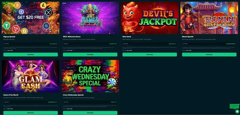 Cryptosamba Casino Bonuses