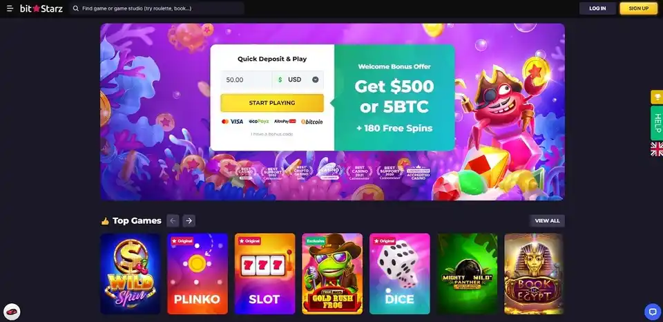 Bitstarz homepage screenshot