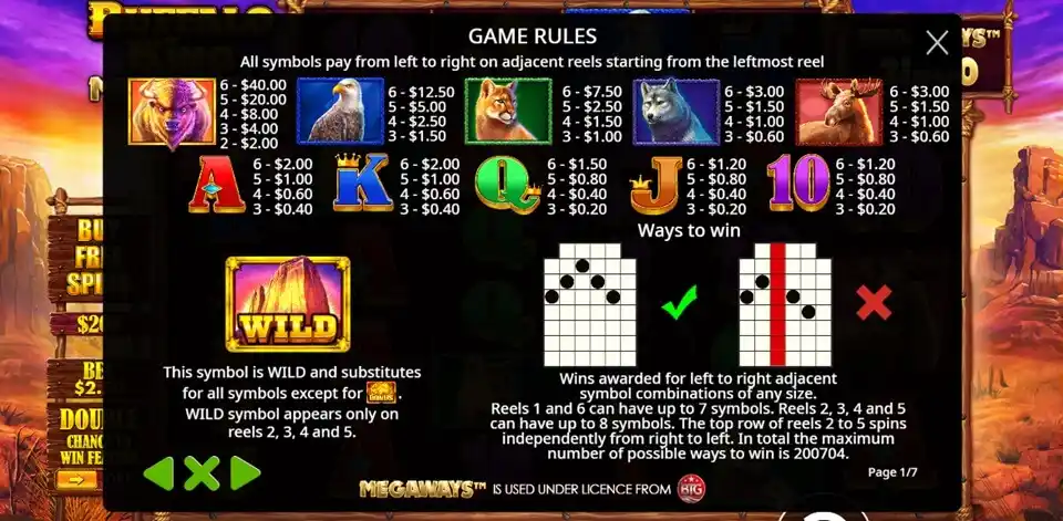 Buffalo King Megaways Slot Symbols