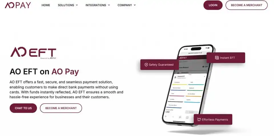 AO EFT homepage screenshot