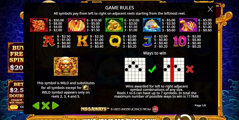 5 Lions Megaways Slot Symbols