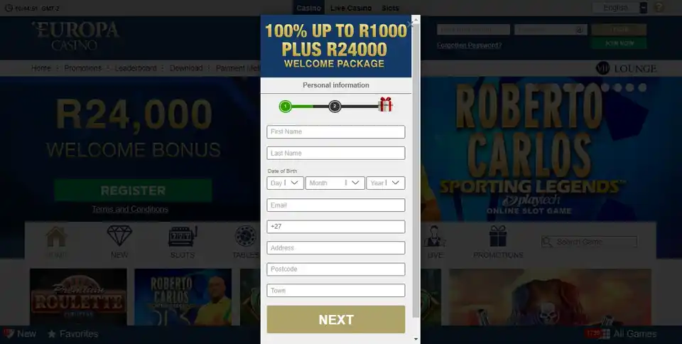 Europa casino register page