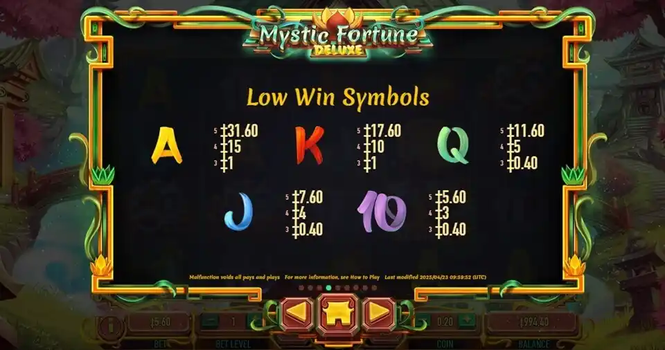 Mystic Fortune Low Win Symbols
