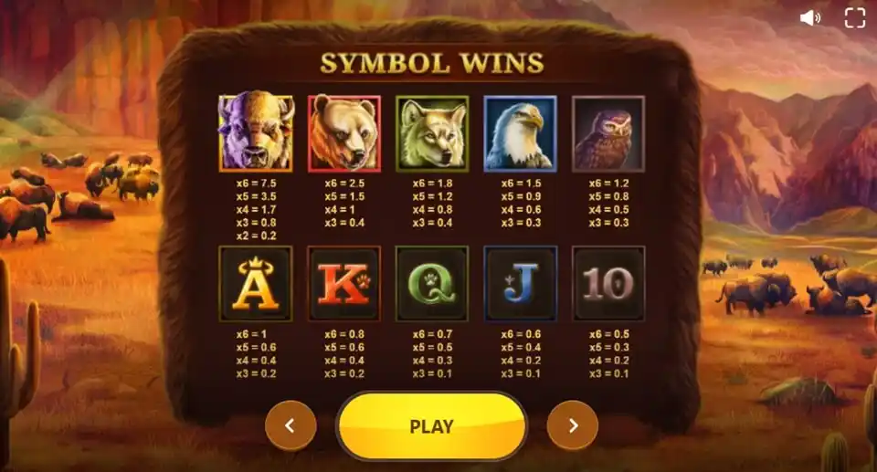 Buffalo Mania Megaways Slot Symbols
