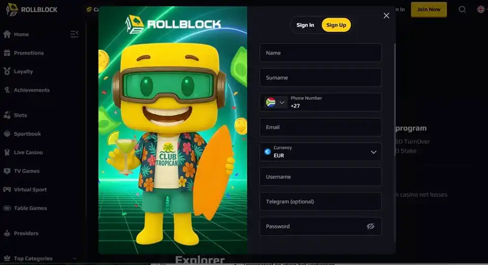 Rollblock Casino Sign Up