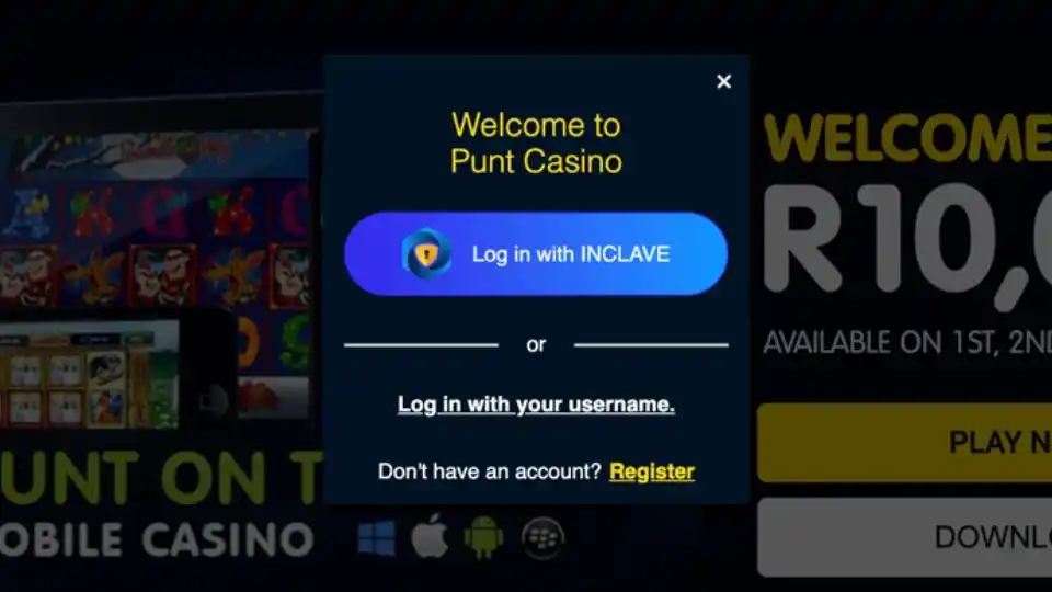 Log in with Inclave at Punt Casino